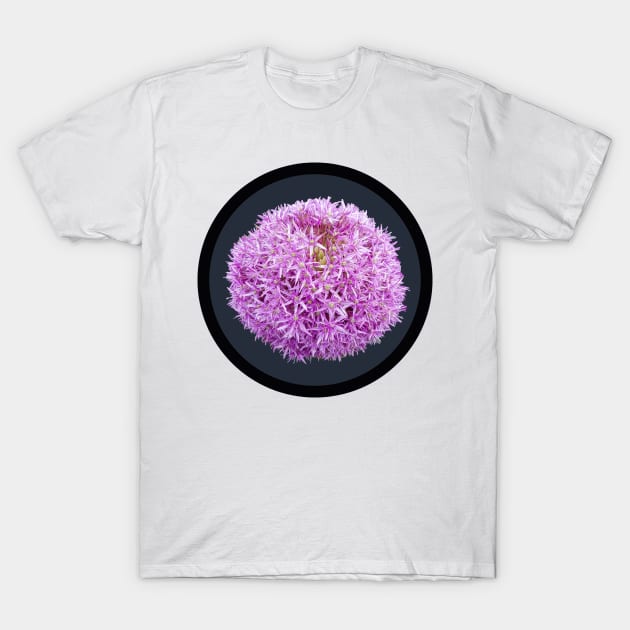 Purple Allium Onion Flower Circle Frame T-Shirt by ellenhenryflorals